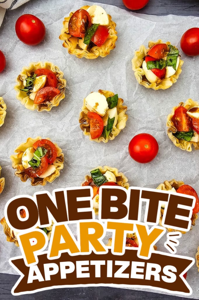 one bite party appetizers -Mini Caprese Cups
