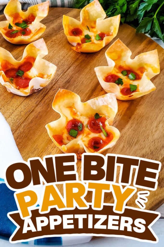 one bite party appetizers -Pizza Wonton Cups
