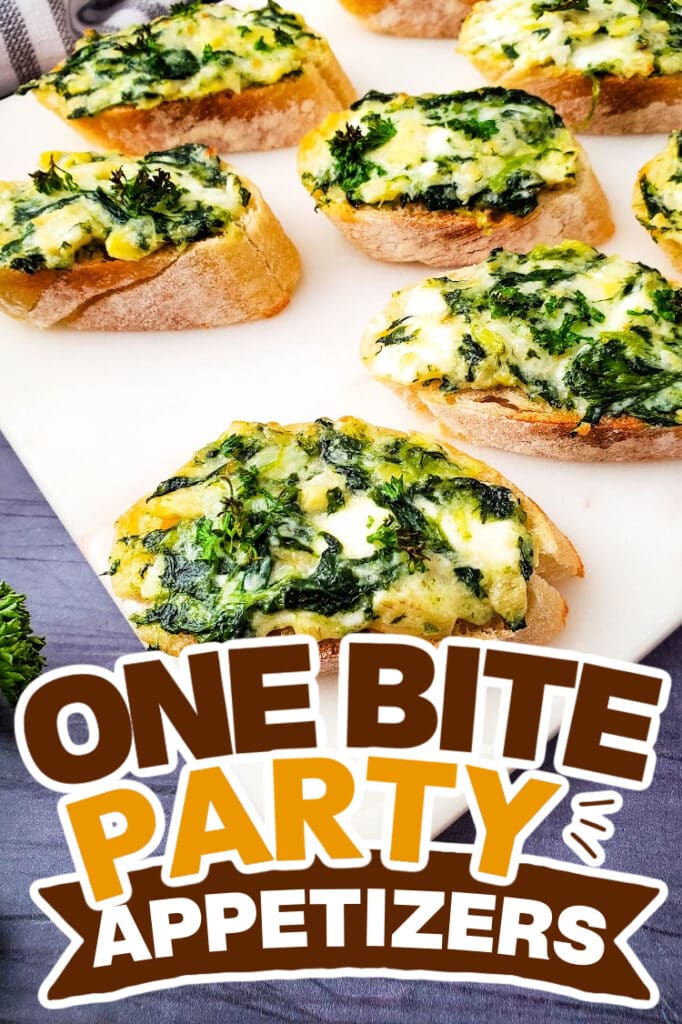 one bite party appetizers -Spinach Artichoke Crostini