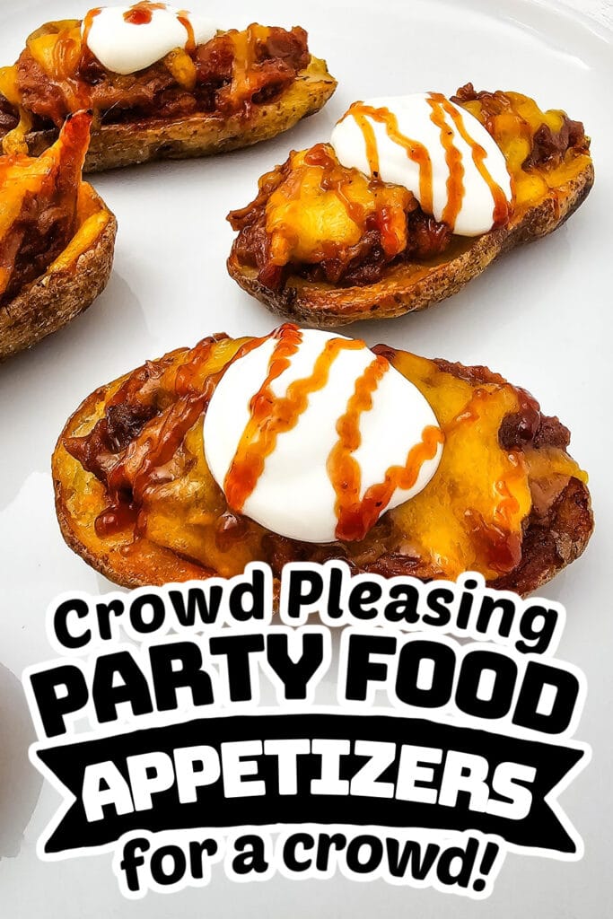 party food appetizers -Crispy Pulled Pork and Cheese Potato Skins