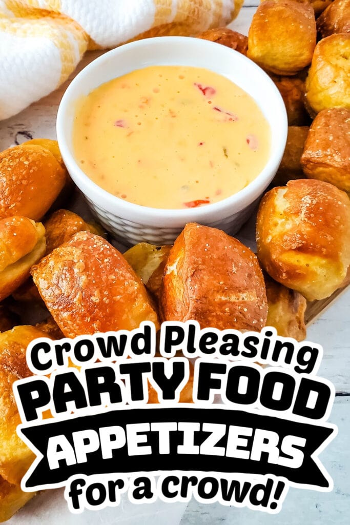 party food appetizers - Soft Pretzel Bites with Cheesy Dip