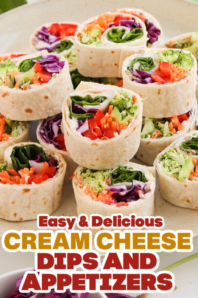 Cream Cheese Dips and Appetizers-Rainbow Veggie Pinwheels