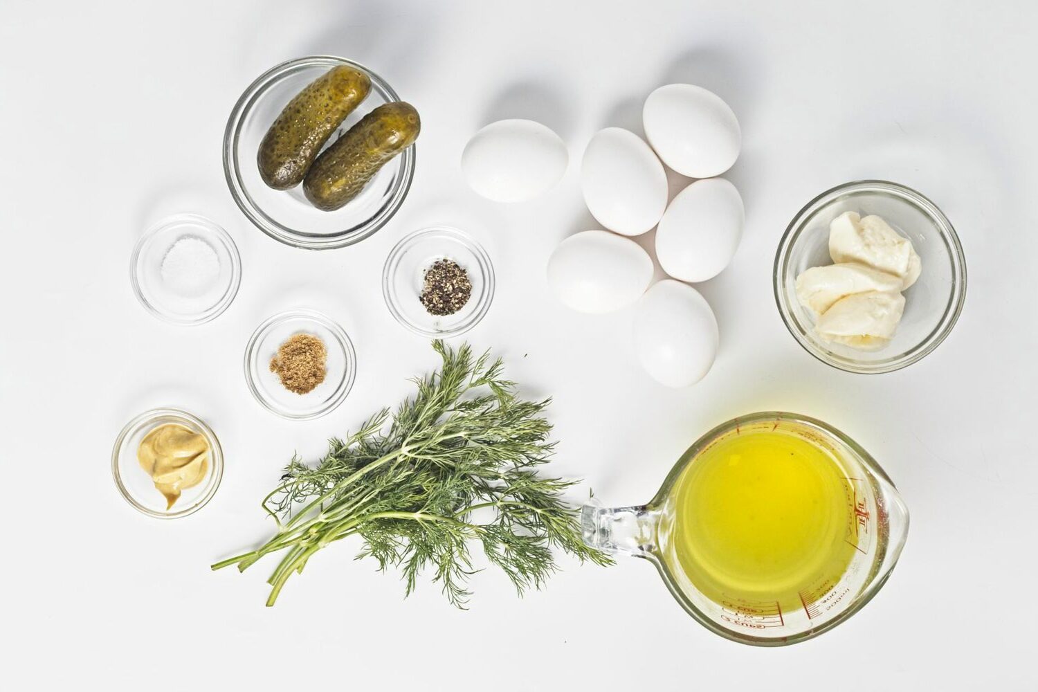 Dill Pickle Deviled Eggs Process Ingredients