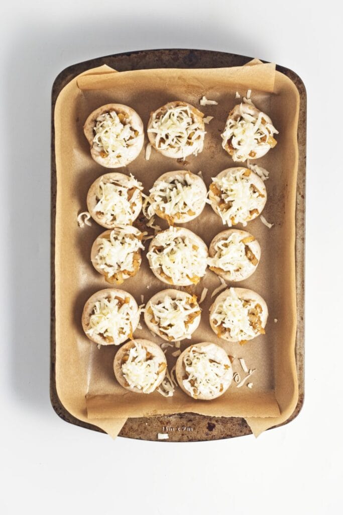 French Onion Soup Stuffed Mushrooms Process Photo