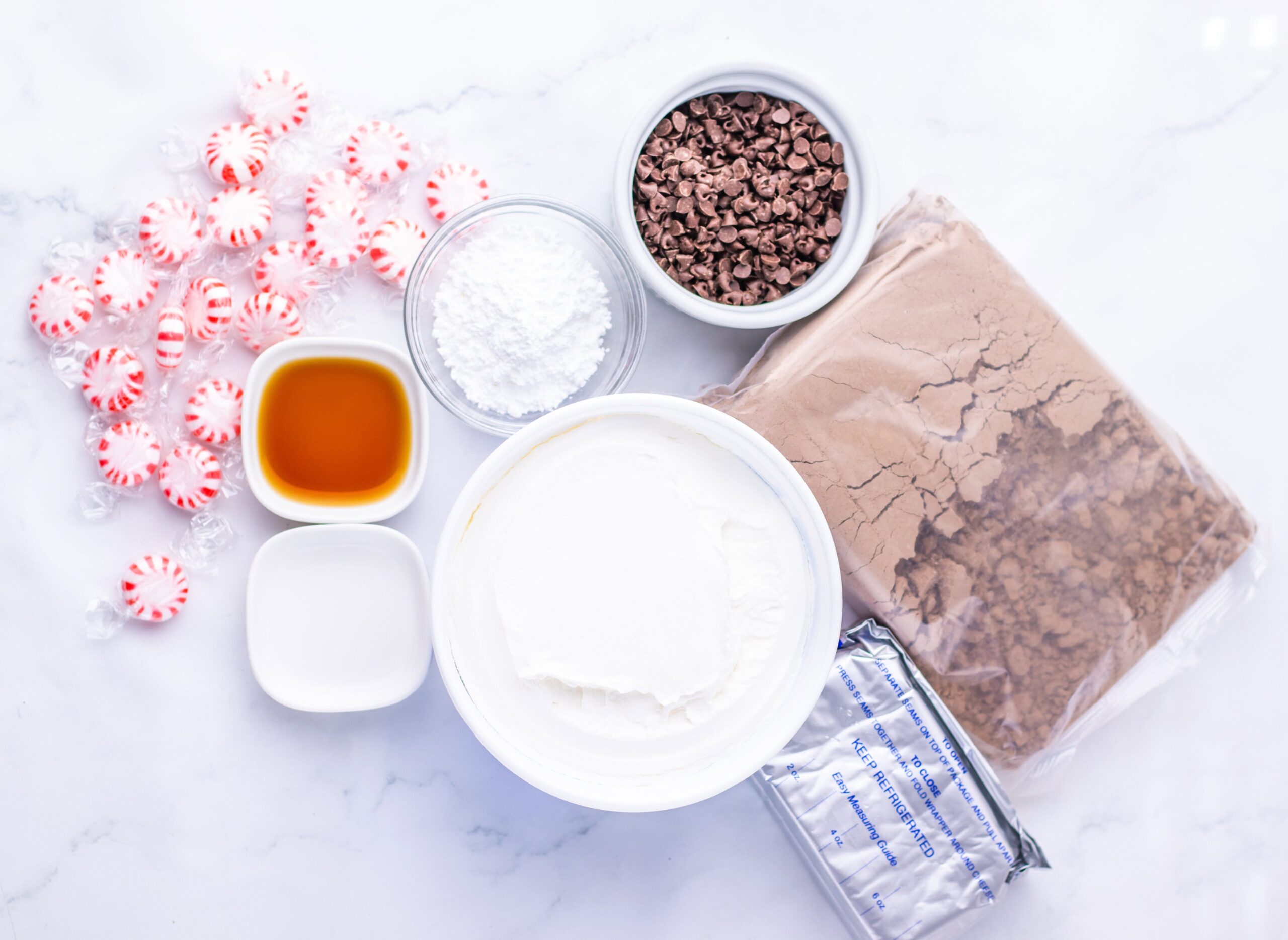 Peppermint Brownie Cheesecake Bars Process Ingredients