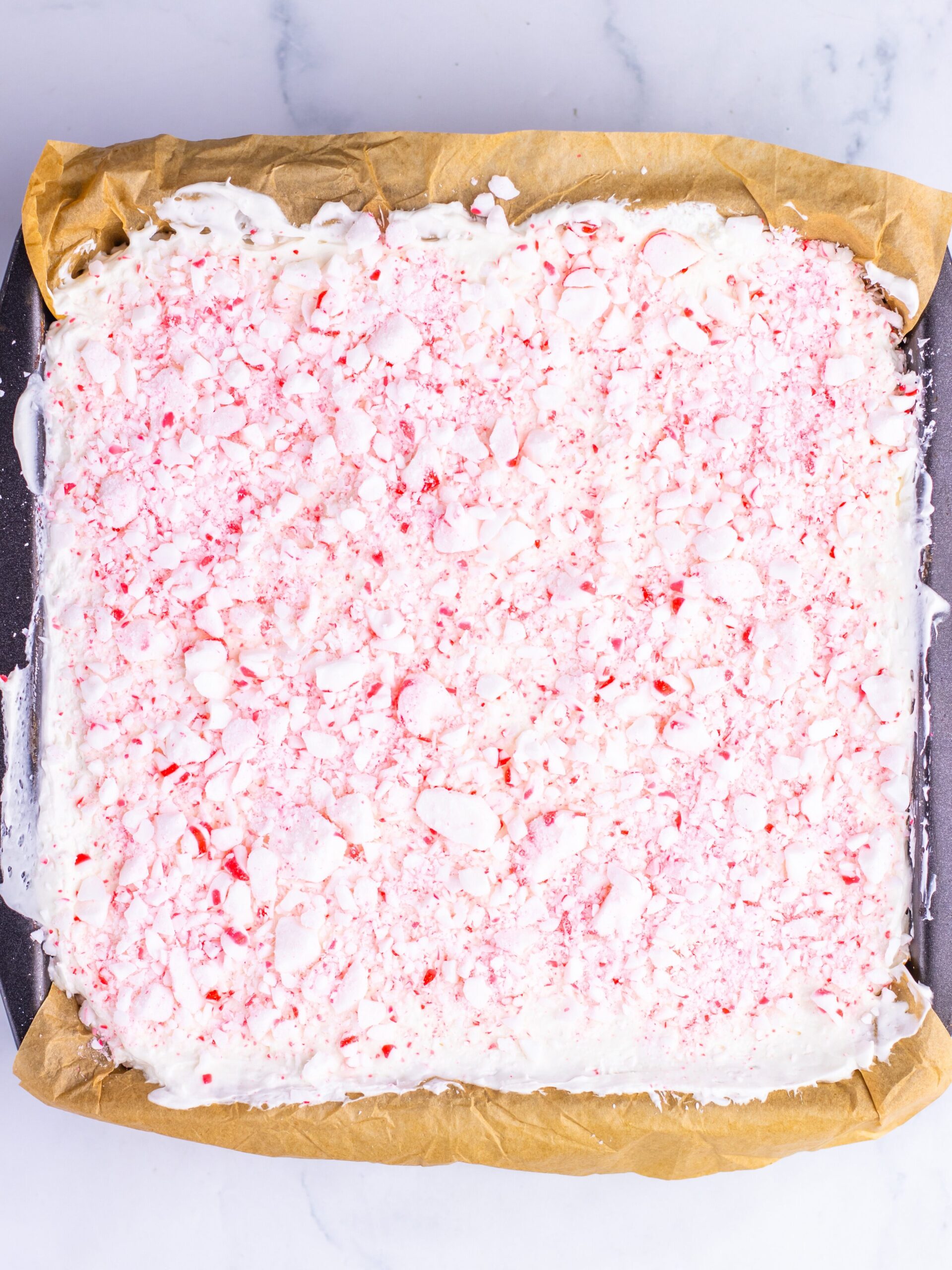 Peppermint Brownie Cheesecake Bars Process Photo