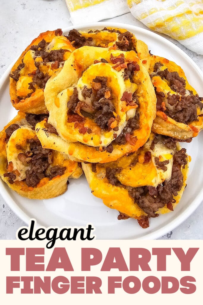 Tea Party Finger Food-Bacon Cheeseburger Pinwheels