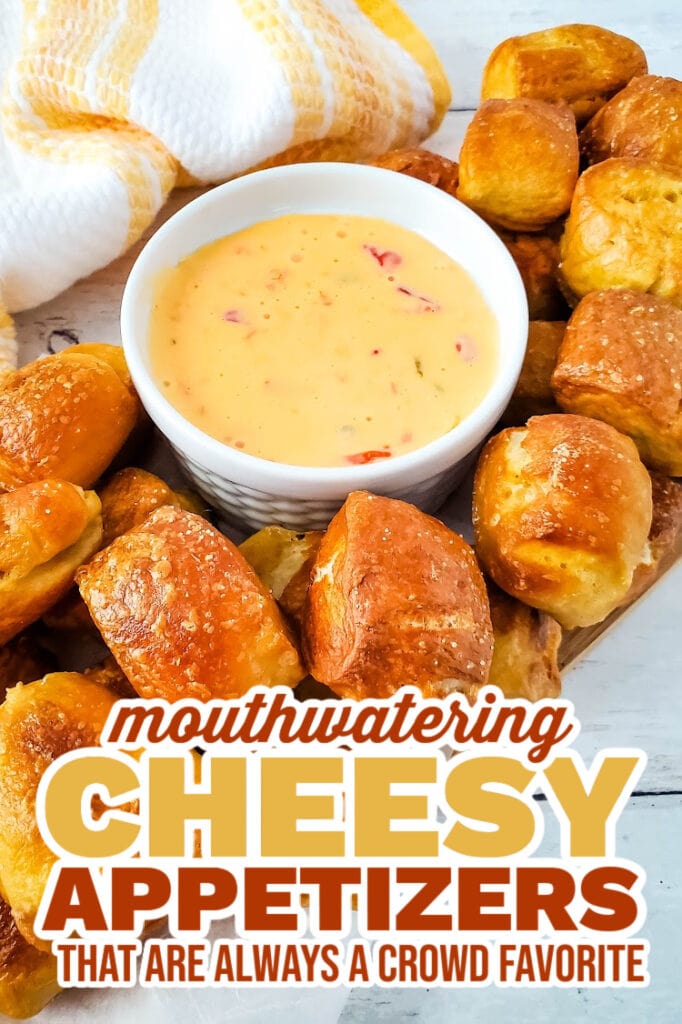 cheesy appetizers - Soft Pretzel Bites with Cheesy Dip