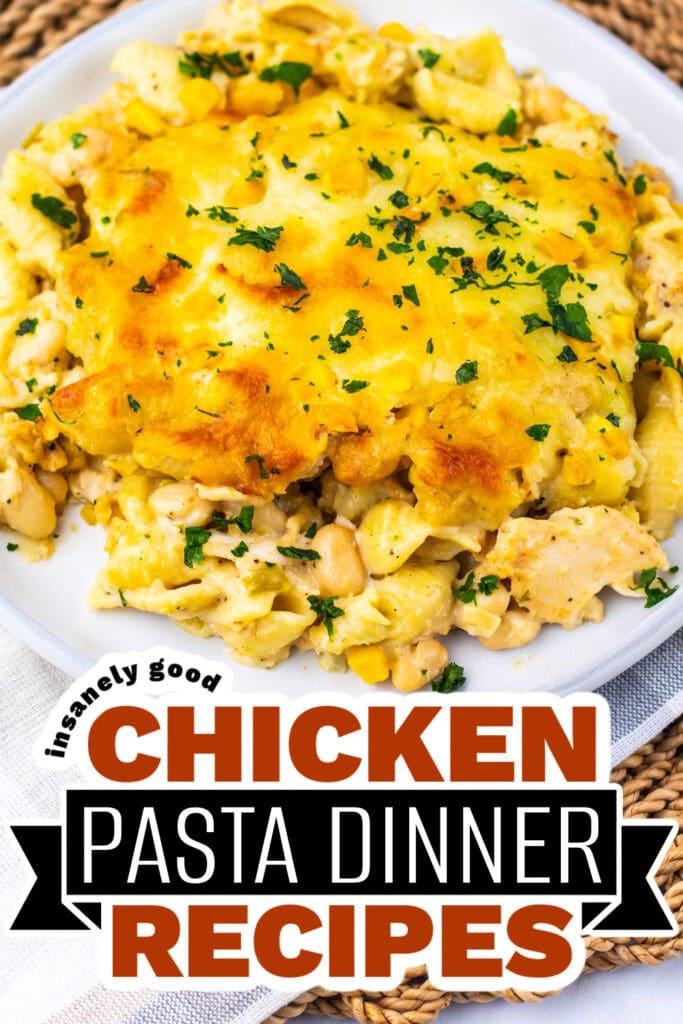 chicken pasta dinner - Baked White Chicken Chili Mac and Cheese copy