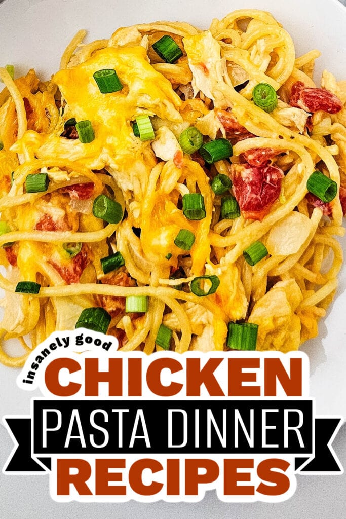 chicken pasta dinner - Cheesy Rotel Chicken Spaghetti Casserole copy