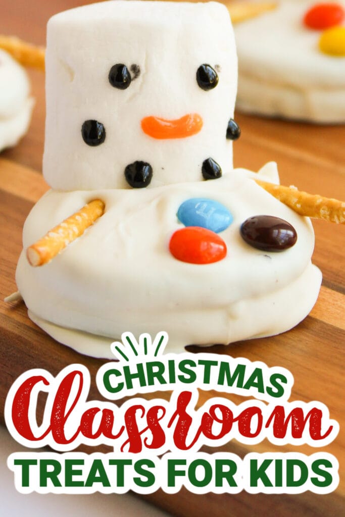christmas classroom treats - Melted Snowman White Chocolate Covered Oreos copy
