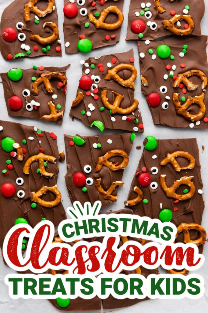 christmas classroom treats - Reindeer Chocolate Bark copy