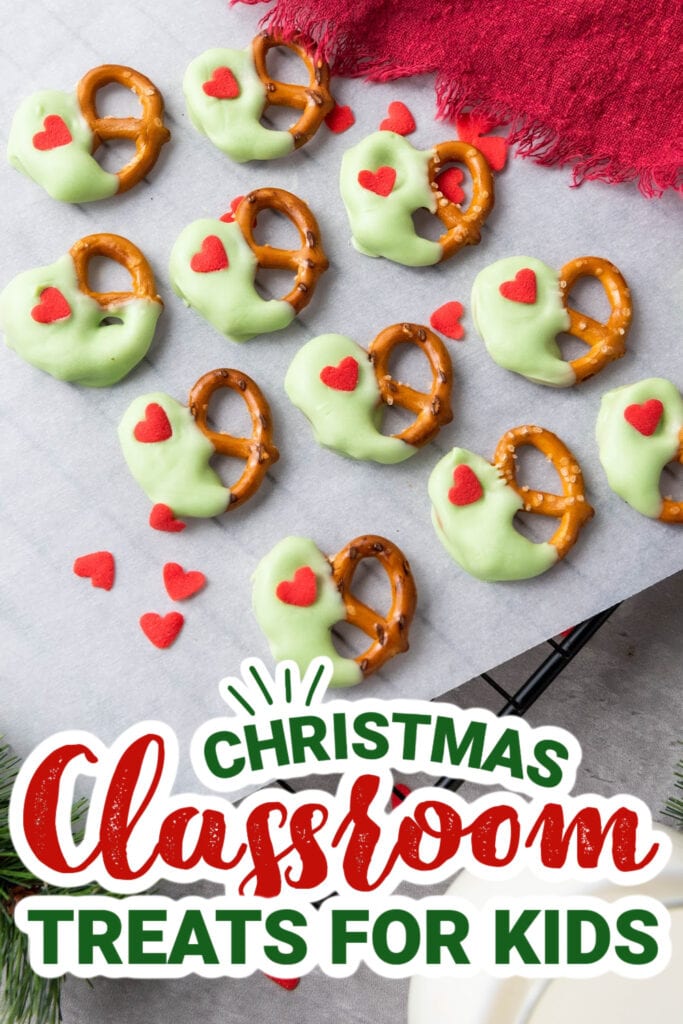 christmas classroom treats - The Grinch Christmas Pretzels copy