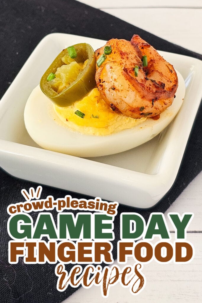 game day finger foods- Cajun Deviled Eggs with Shrimp