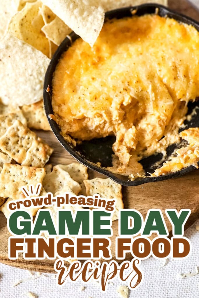 game day finger foods- Cheesy Buffalo Spicy Chicken Dip
