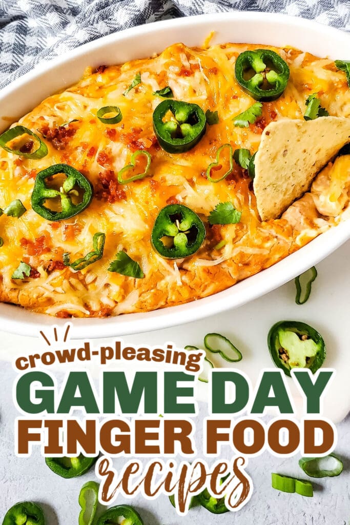 game day finger foods- Hot Cheesy Bacon Bean Dip