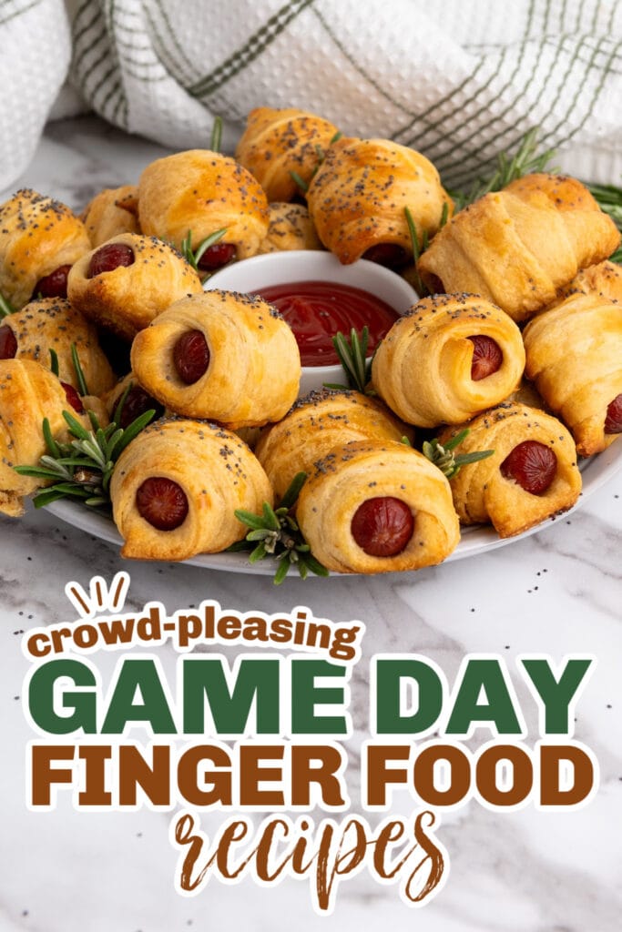 game day finger foods- Mini Piggies In A Blanket