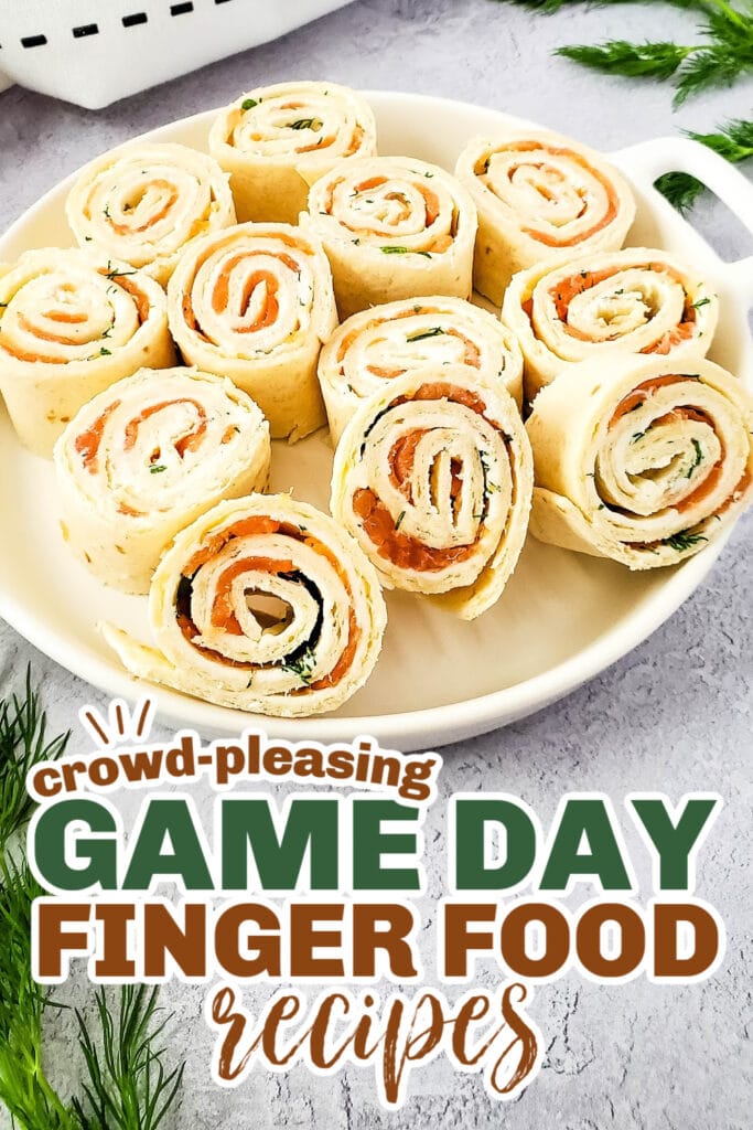game day finger foods- Smoked Salmon Pinwheels