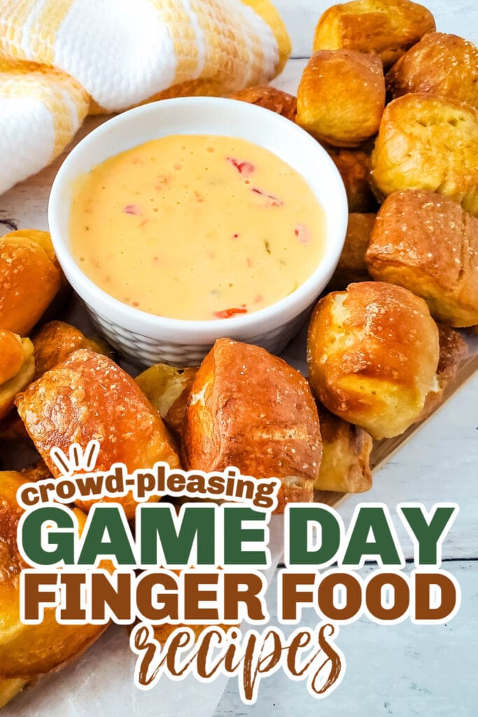 game day finger foods- Soft Pretzel Bites with Cheesy Dip