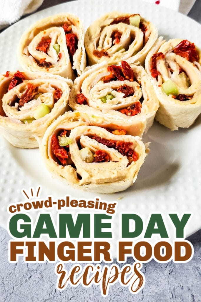 game day finger foods- Turkey Hummus Pinwheels