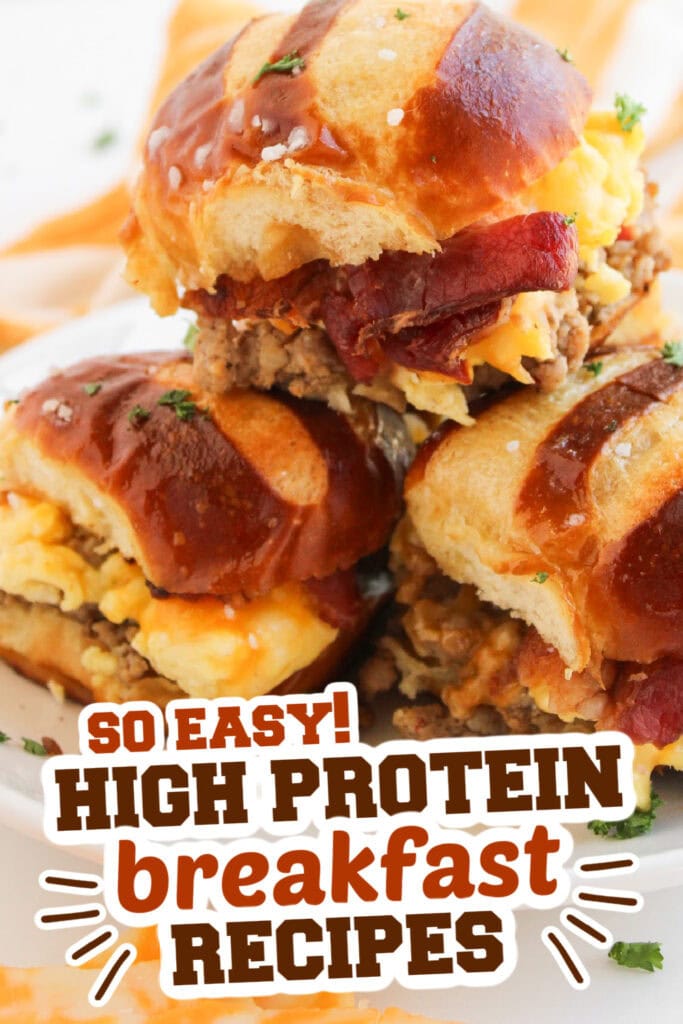 high protein breakfast -Breakfast Sliders on Pretzel Buns copy