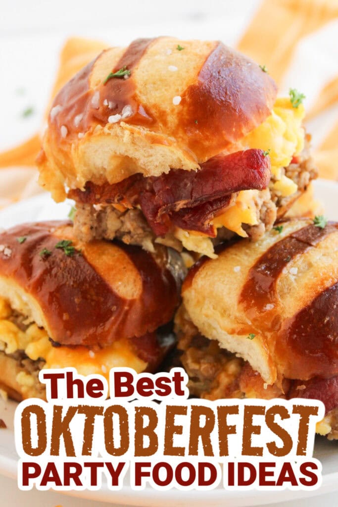 oktoberfest party foods - Breakfast Sliders on Pretzel Buns
