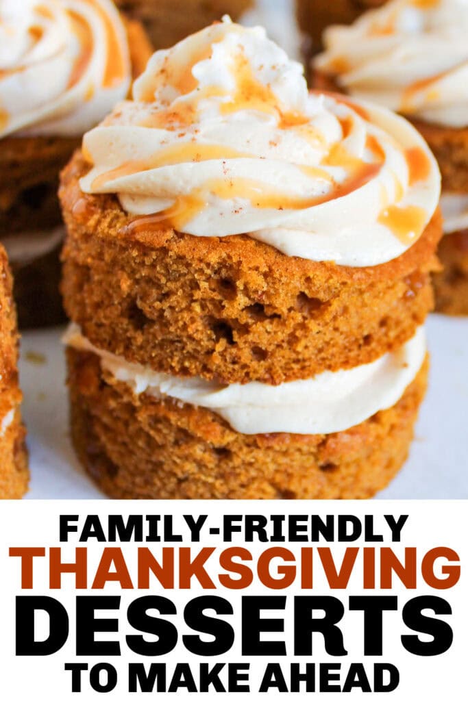 thanksgiving desserts - Mini Pumpkin Cakes with Caramel Buttercream Frosting copy