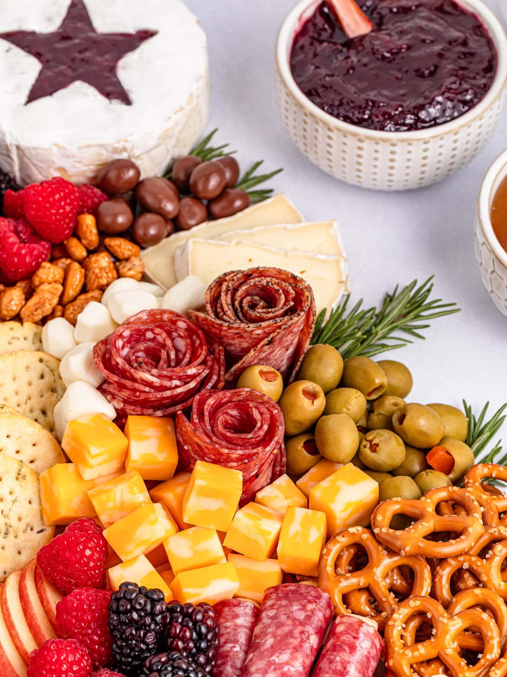 Christmas Tree Charcuterie Board on a Grazing Table

