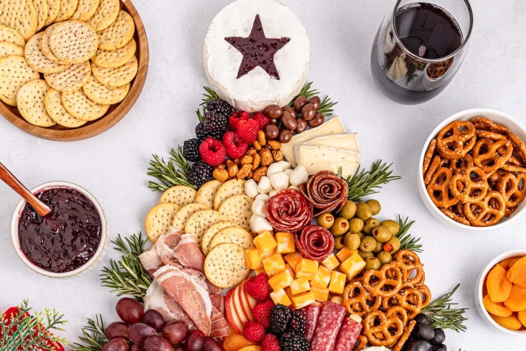 Christmas Tree Charcuterie Board on a Grazing Table
