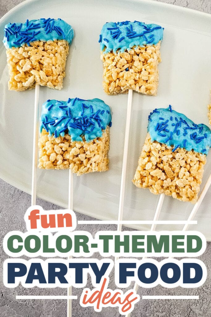 Color Party Food Ideas-Blue Candy Coated Krispies Pops