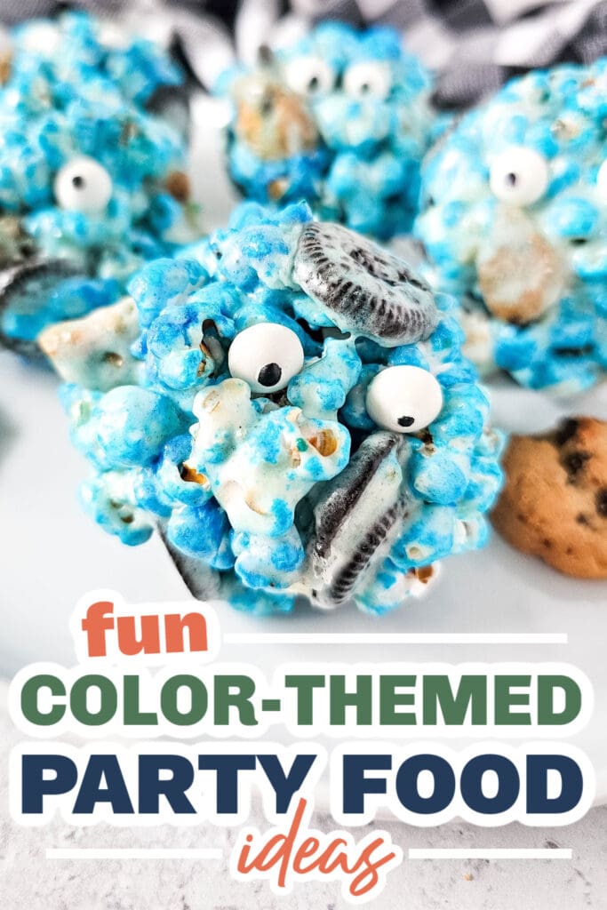 Color Party Food Ideas-Cookie Monster Popcorn Balls copy