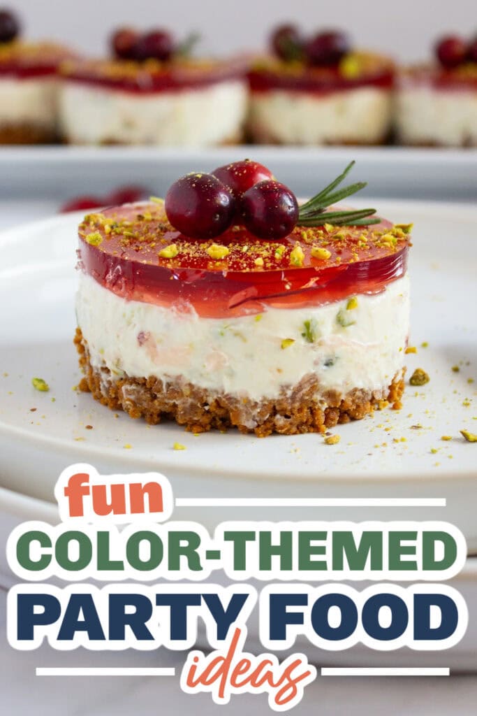 Color Party Food Ideas-Cranberry No-Bake Mini Cheesecakes