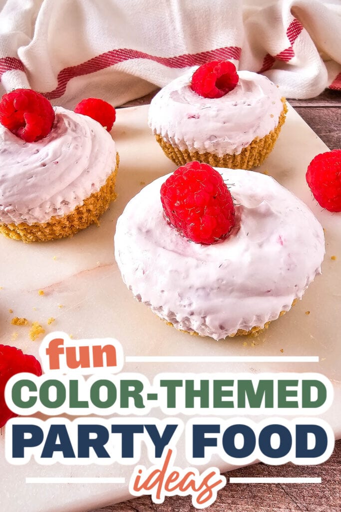 Color Party Food Ideas-Mini No-Bake Raspberry Cheesecakes