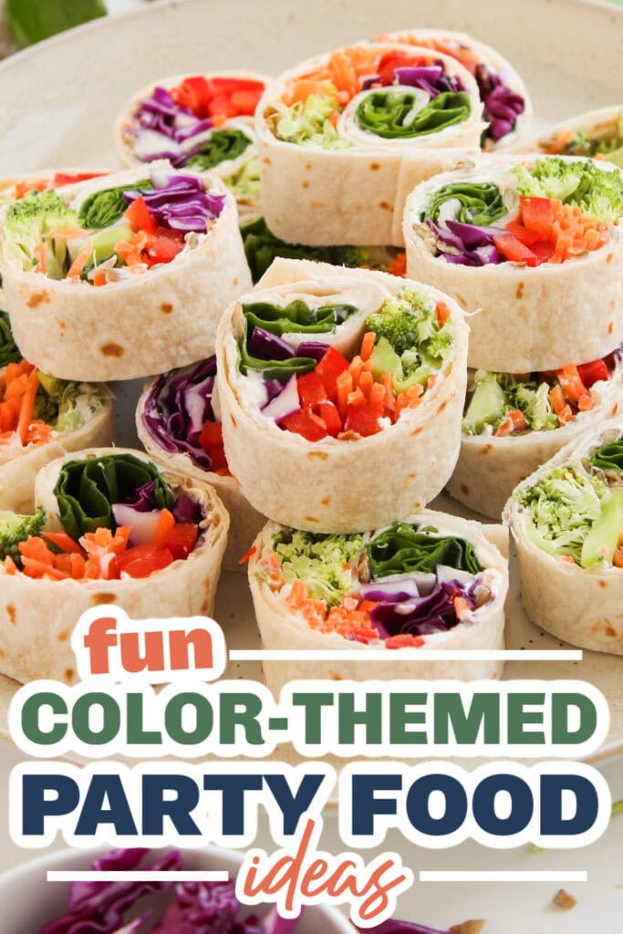 Color Party Food Ideas-Rainbow Veggie Pinwheels