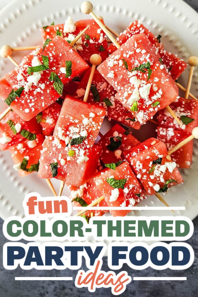 Color Party Food Ideas-Refreshing Watermelon Feta Skewers