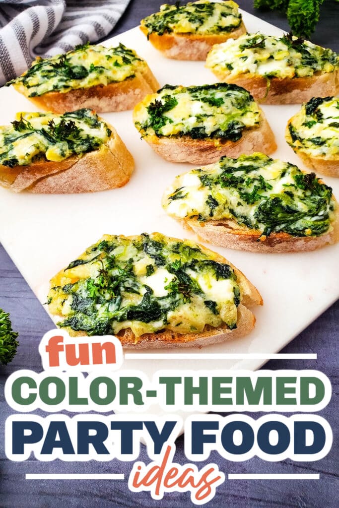 Color Party Food Ideas-Spinach Artichoke Crostini