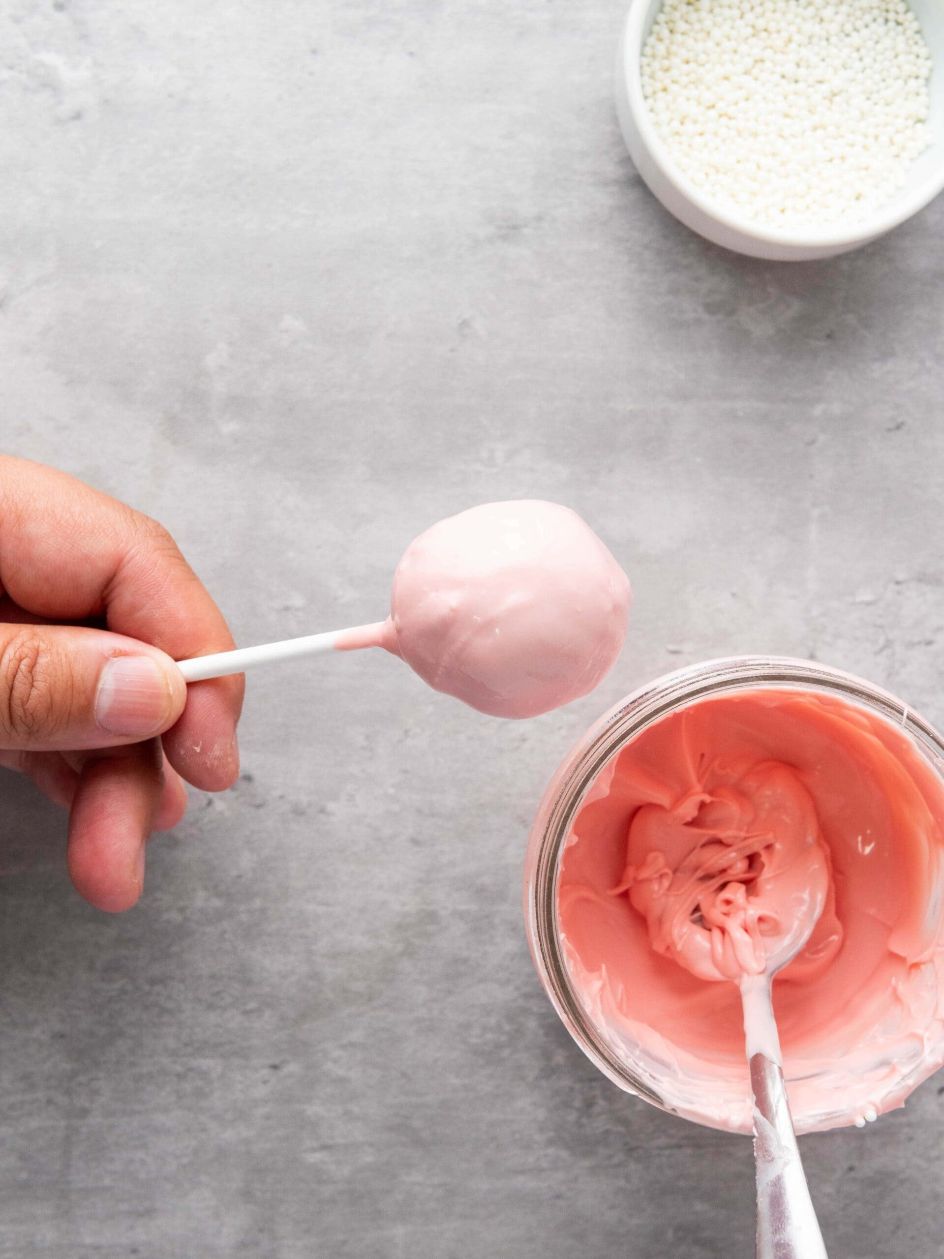 Pink Vanilla Cake Pops Process Photo