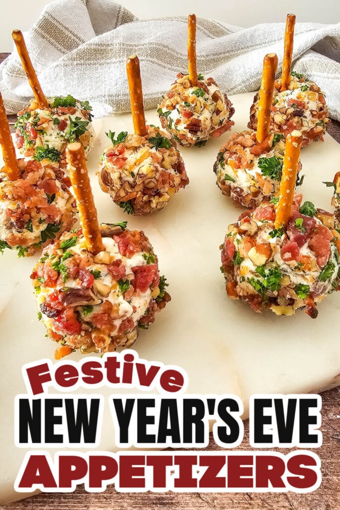 New Years Appetizers-Cracked Out Cheeseball Bites on a Pretzel Stick