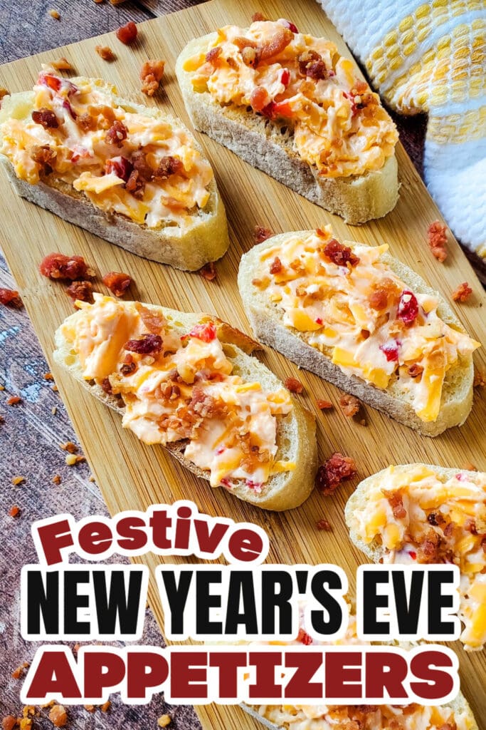 New Years Appetizers-Pimento Cheese and Bacon Crostini