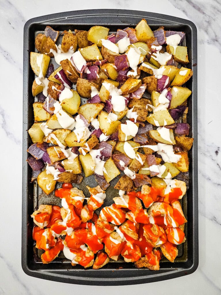 Sheet Pan Buffalo Chicken Process Photo