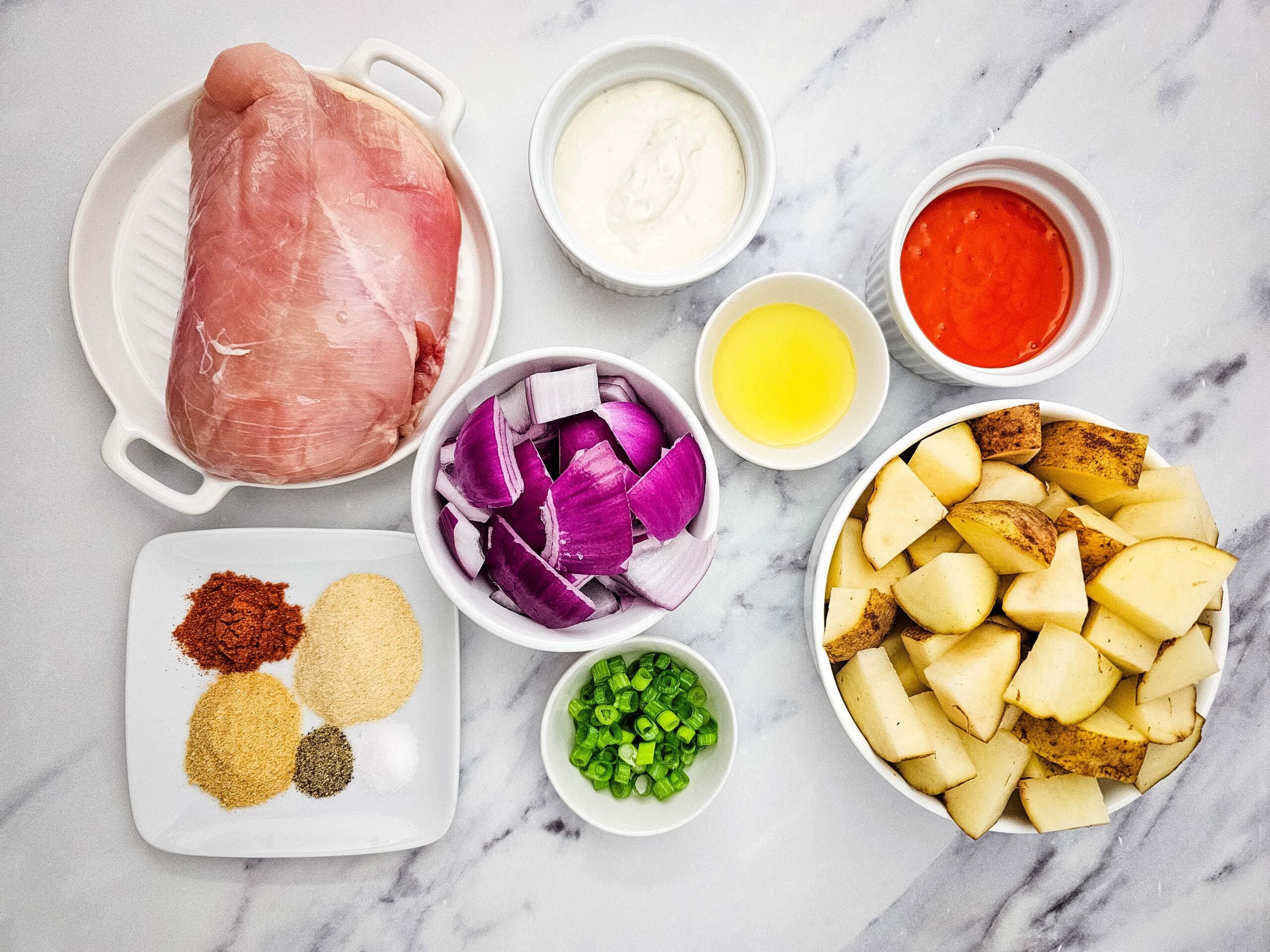 Sheet Pan Buffalo Chicken Process Ingredients