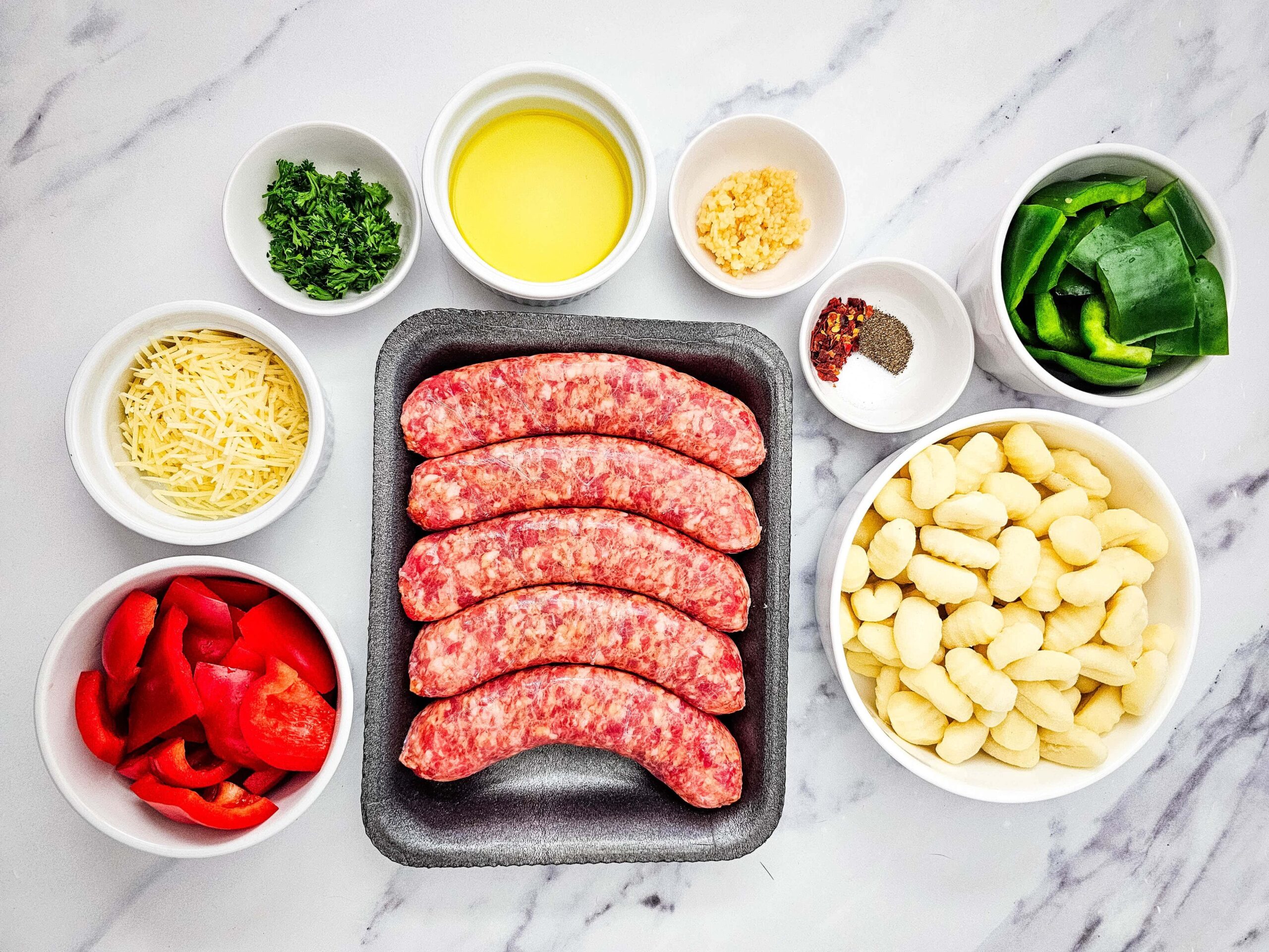 Sheet Pan Sausage and Gnocchi Process ingredients