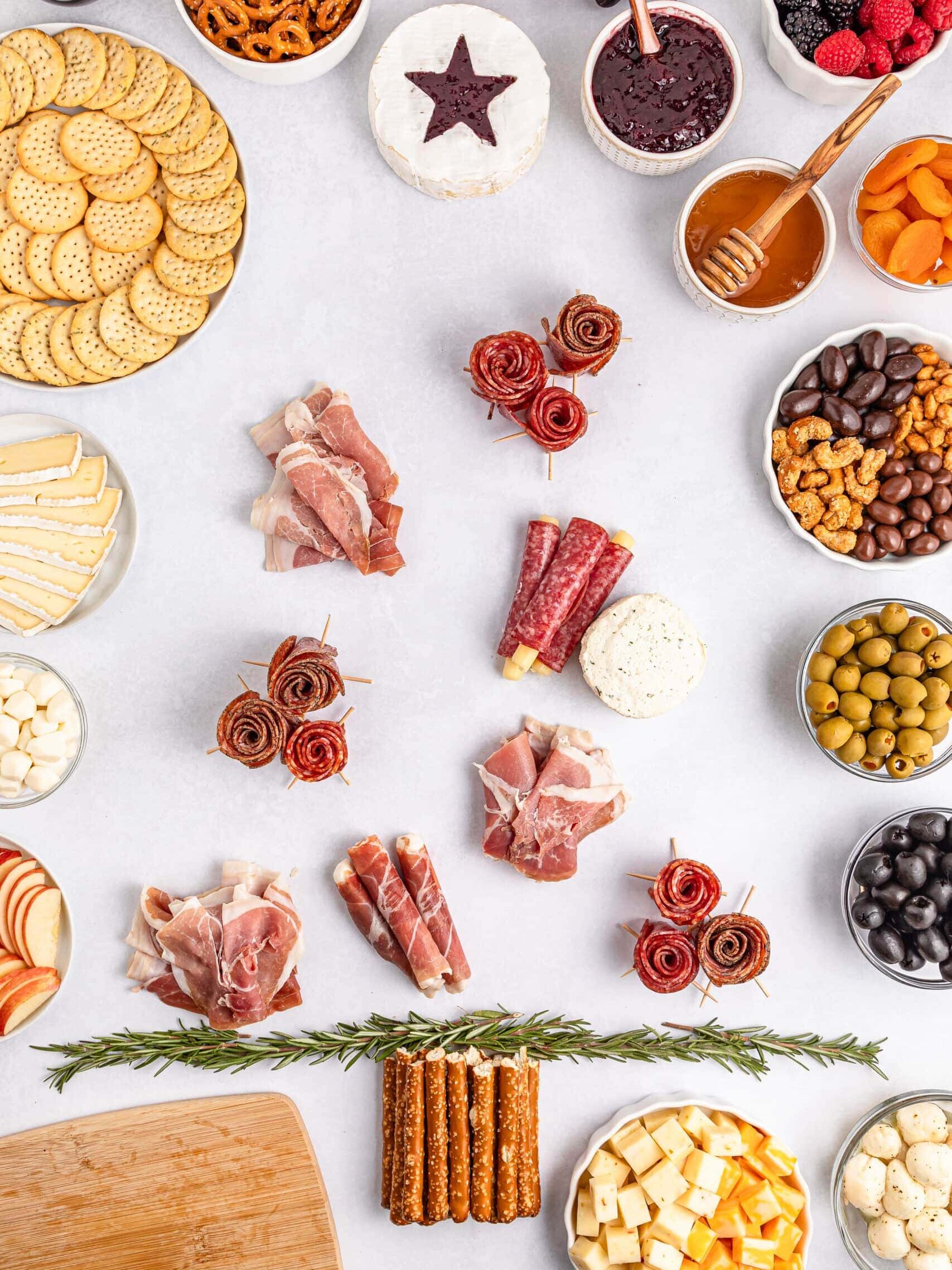 Christmas Tree Charcuterie Board on a Grazing Table
