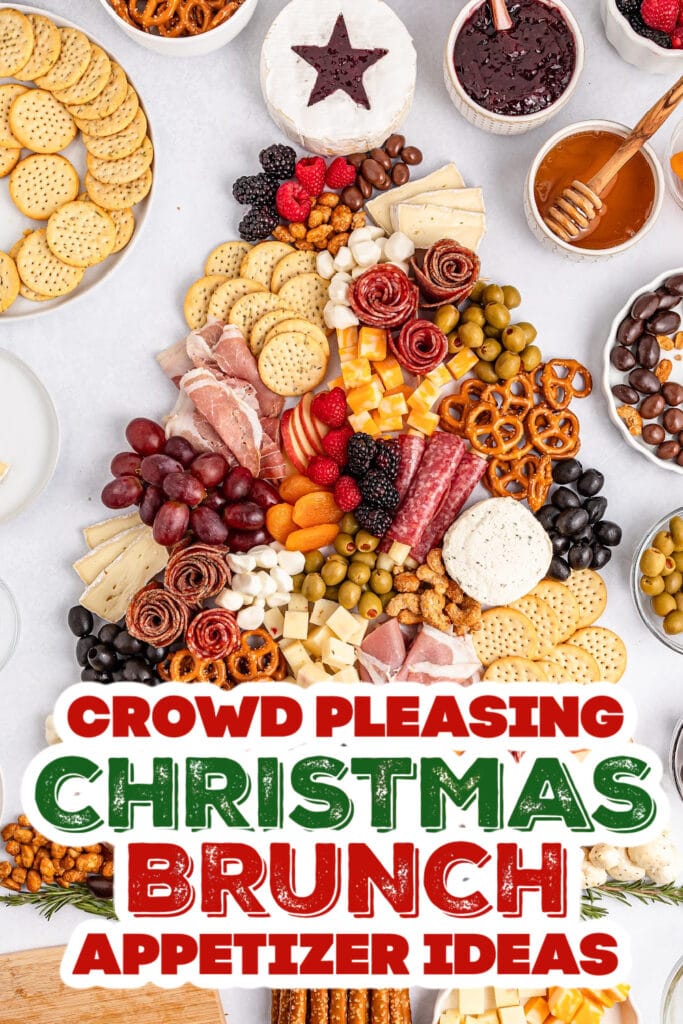 christmas brunch appetizer - Christmas Tree Charcuterie Board on a Grazing Table copy