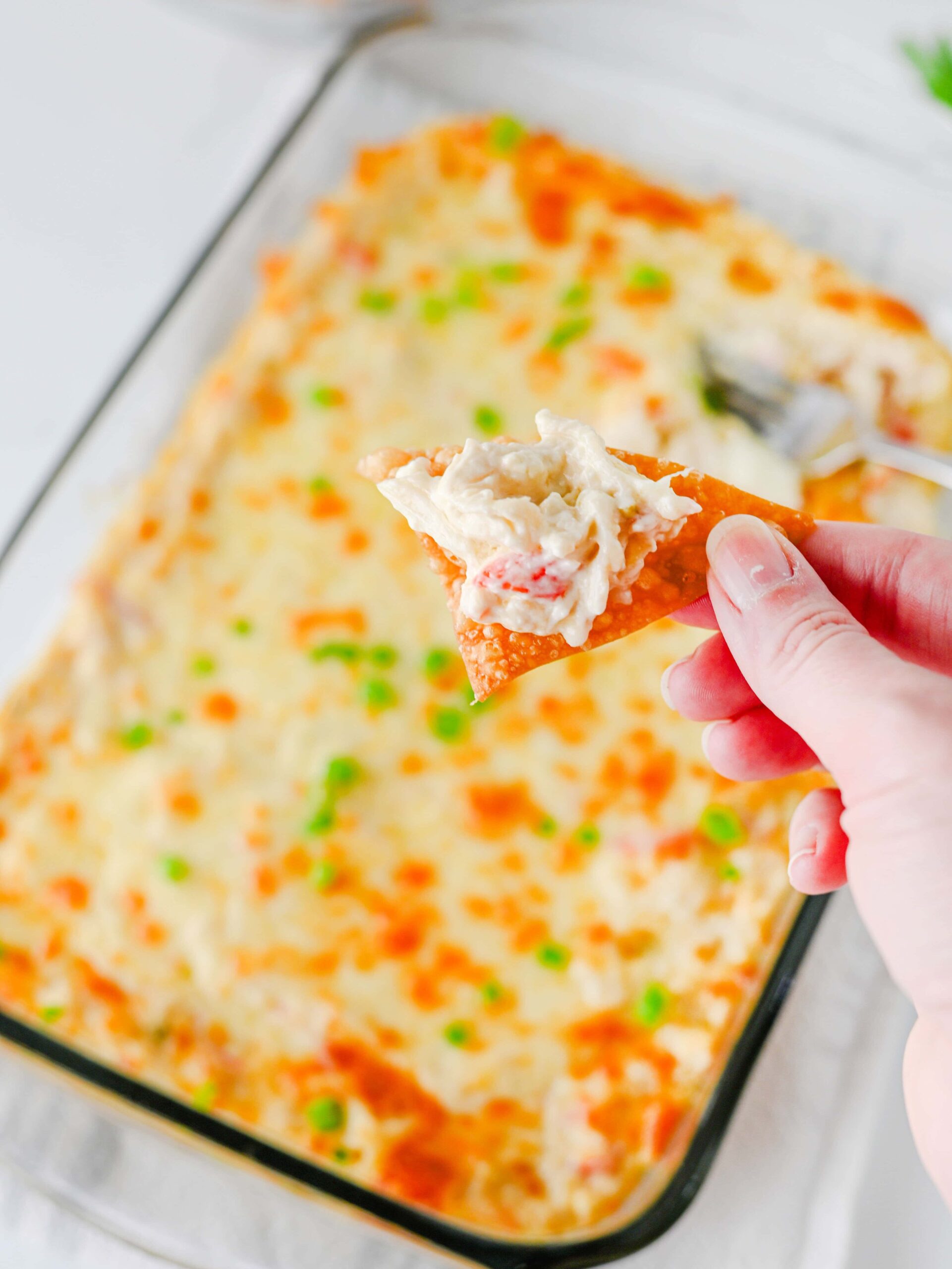 Creamy Crab Rangoon Dip with Crispy Wonton Chips Process Photo