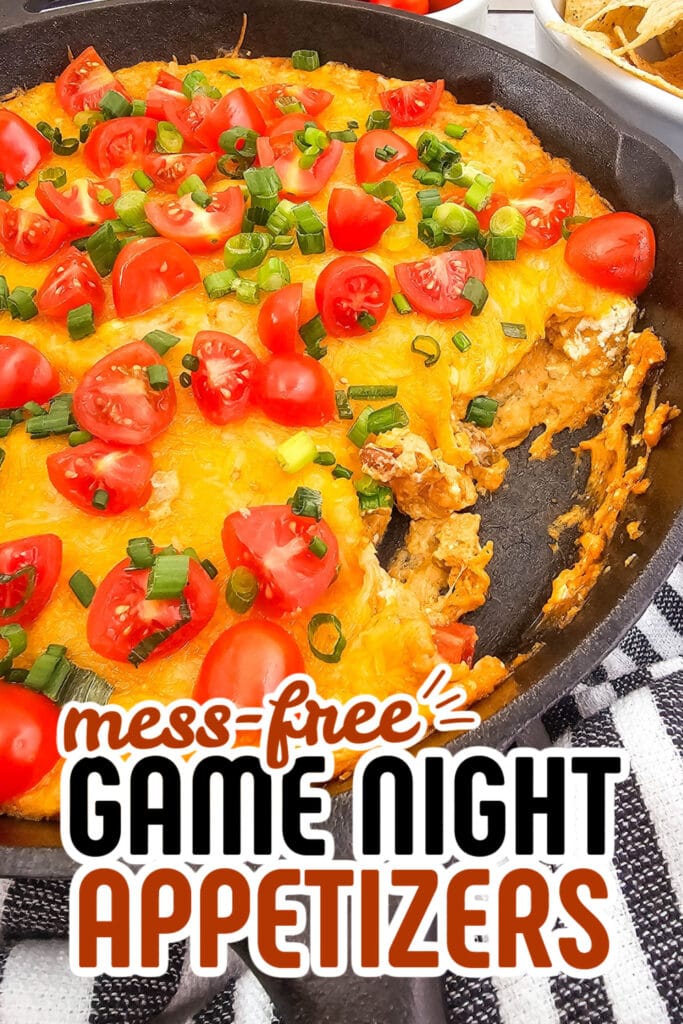 game night appetizers - Cheesy Texas Trash Dip in a Skillet copy