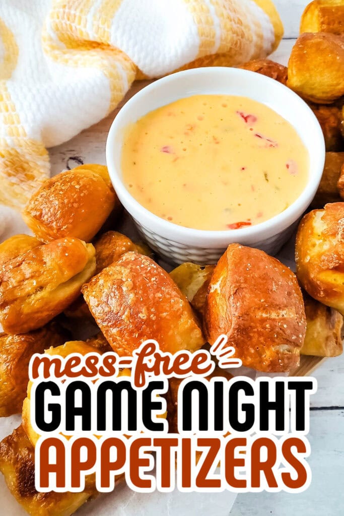 game night appetizers - Soft Pretzel Bites with Cheesy Dip copy