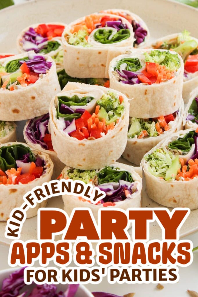 kids party appetizers -rainbow pinwheel