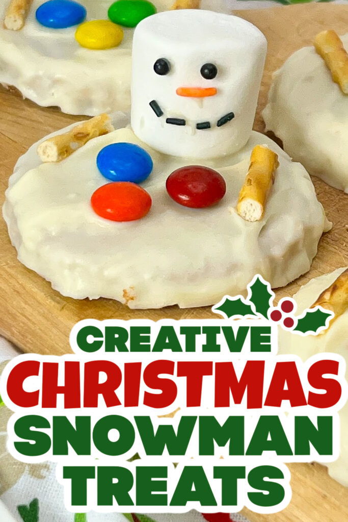 snowman treats - Melted Snowman Peanut Butter Cookies