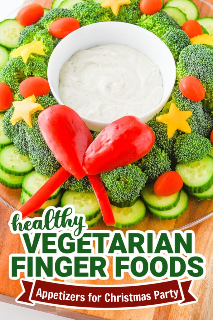 vegetarian appetizers for christmas party - Festive Veggie Wreath Tray copy
